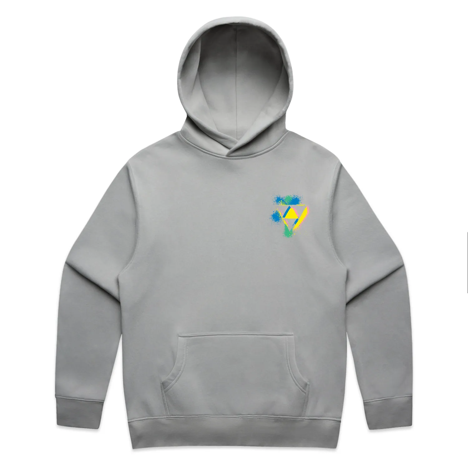 Storm grey Relax Hood, front: triangle logo on the chest.