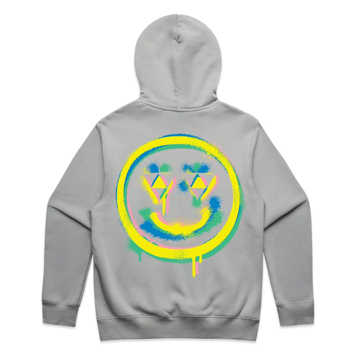 Storm grey Relax Hood, back: large smiley print.